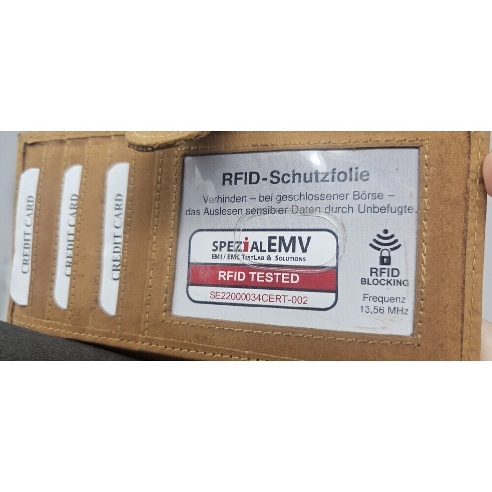 Tooled Embossed Soft Leather Wallet Credit Card BiFold Checkbook Tan RFID Floral - Picture 11 of 12